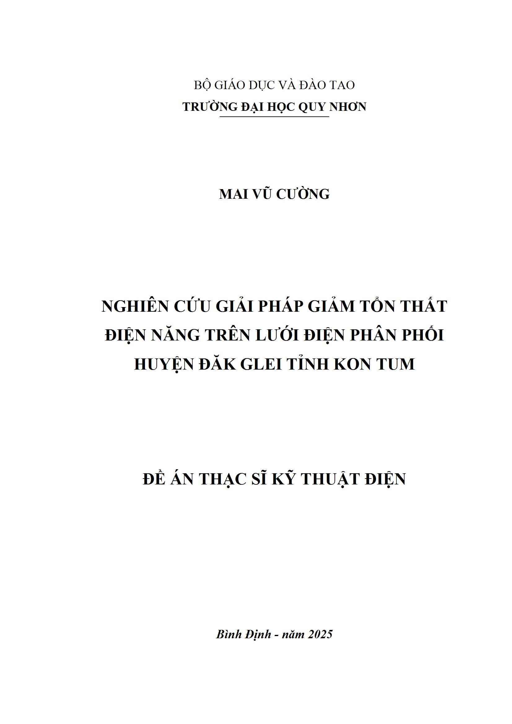 Nghiên cứu giải pháp giảm tổn thất điện năng trên lưới điện phân phối huyện Đăk Glei tỉnh Kon Tum