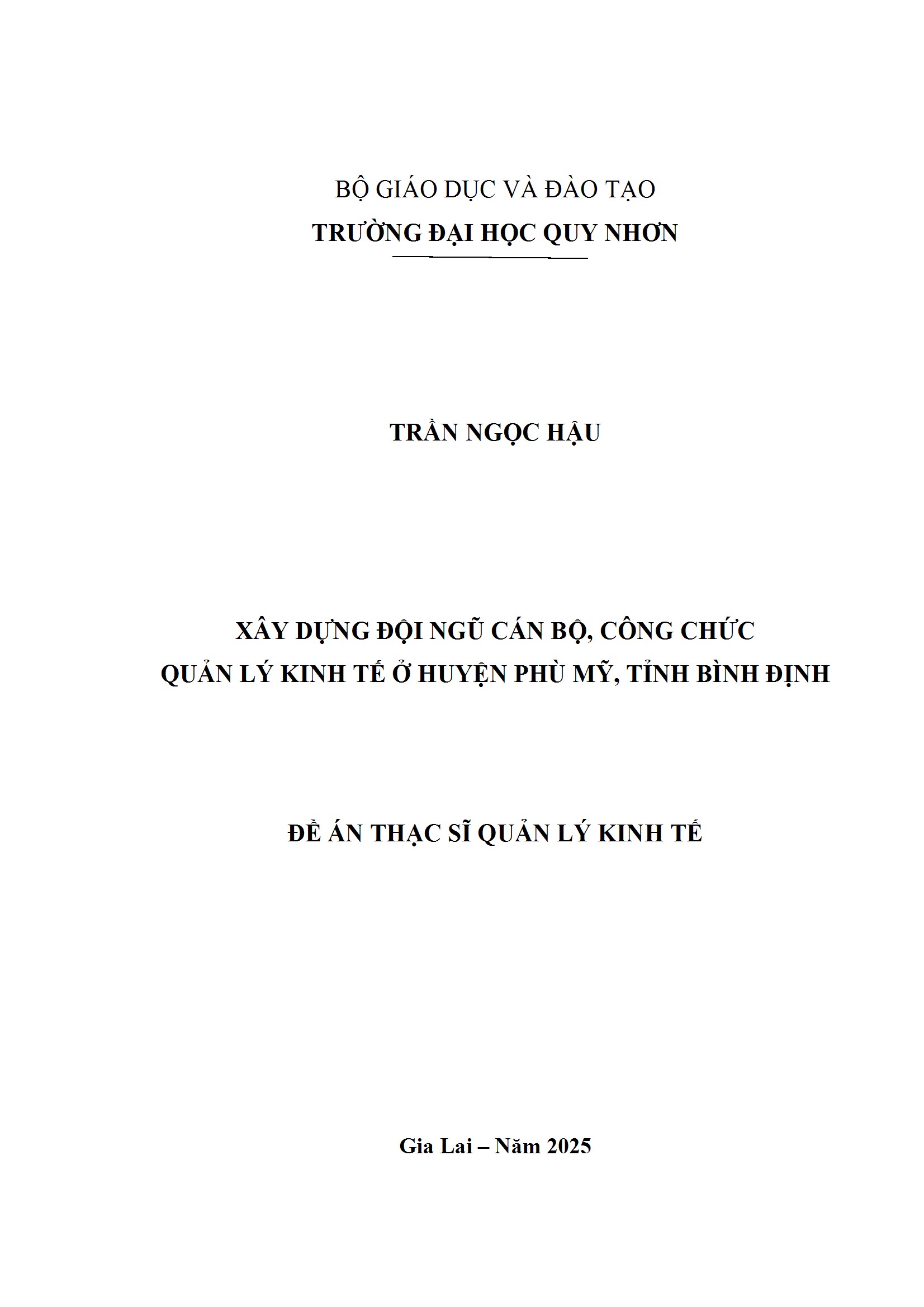 Xây dựng đội ngũ cán bộ, công chức quản lý kinh tế ở huyện Phù Mỹ, tỉnh Bình Định