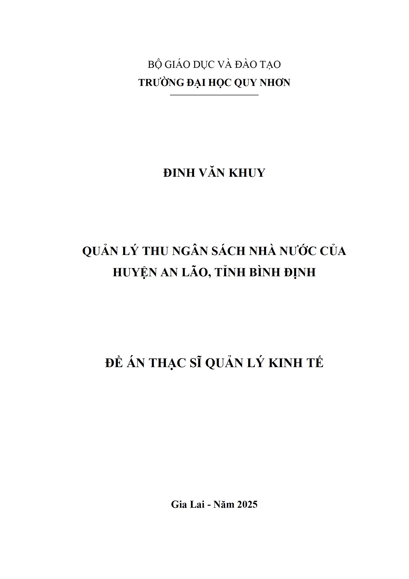 Quản lý thu ngân sách nhà nước của huyện An Lão, tỉnh Bình Định
