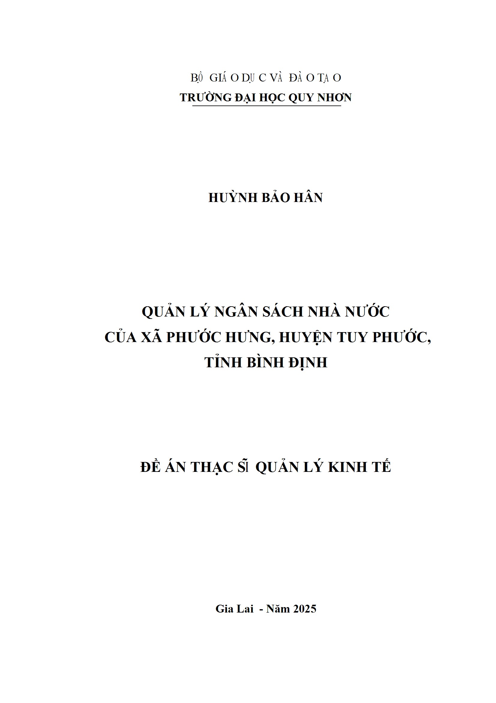 Quản lý ngân sách nhà nước của xã Phước Hưng, huyện Tuy Phước, tỉnh Bình Định