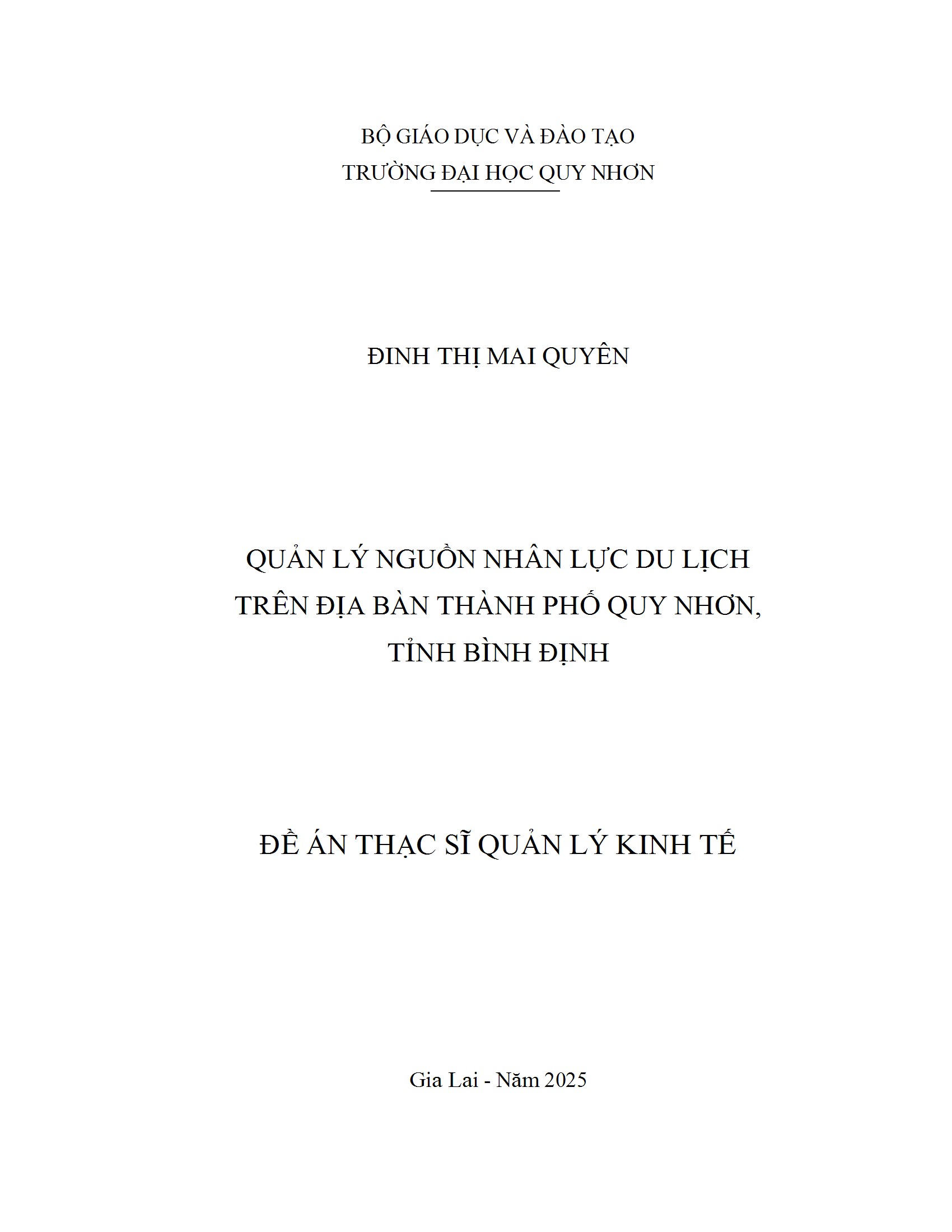 Quản lý nguồn nhân lực du lịch trên địa bàn thành phố Quy Nhơn, tỉnh Bình Định