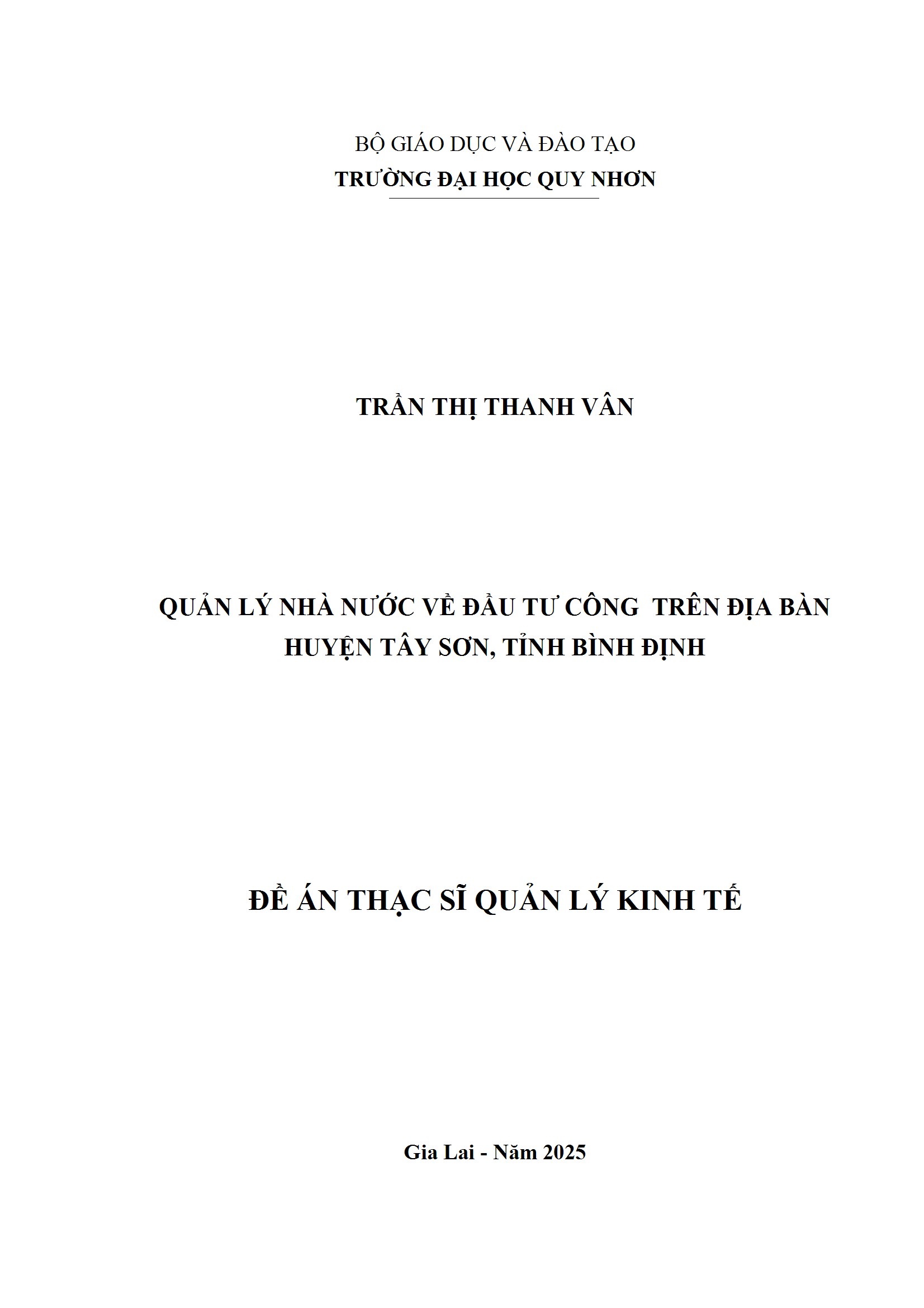 Quản lý nhà nước về đầu tư công trên địa bàn huyện Tây Sơn, tỉnh Bình Định