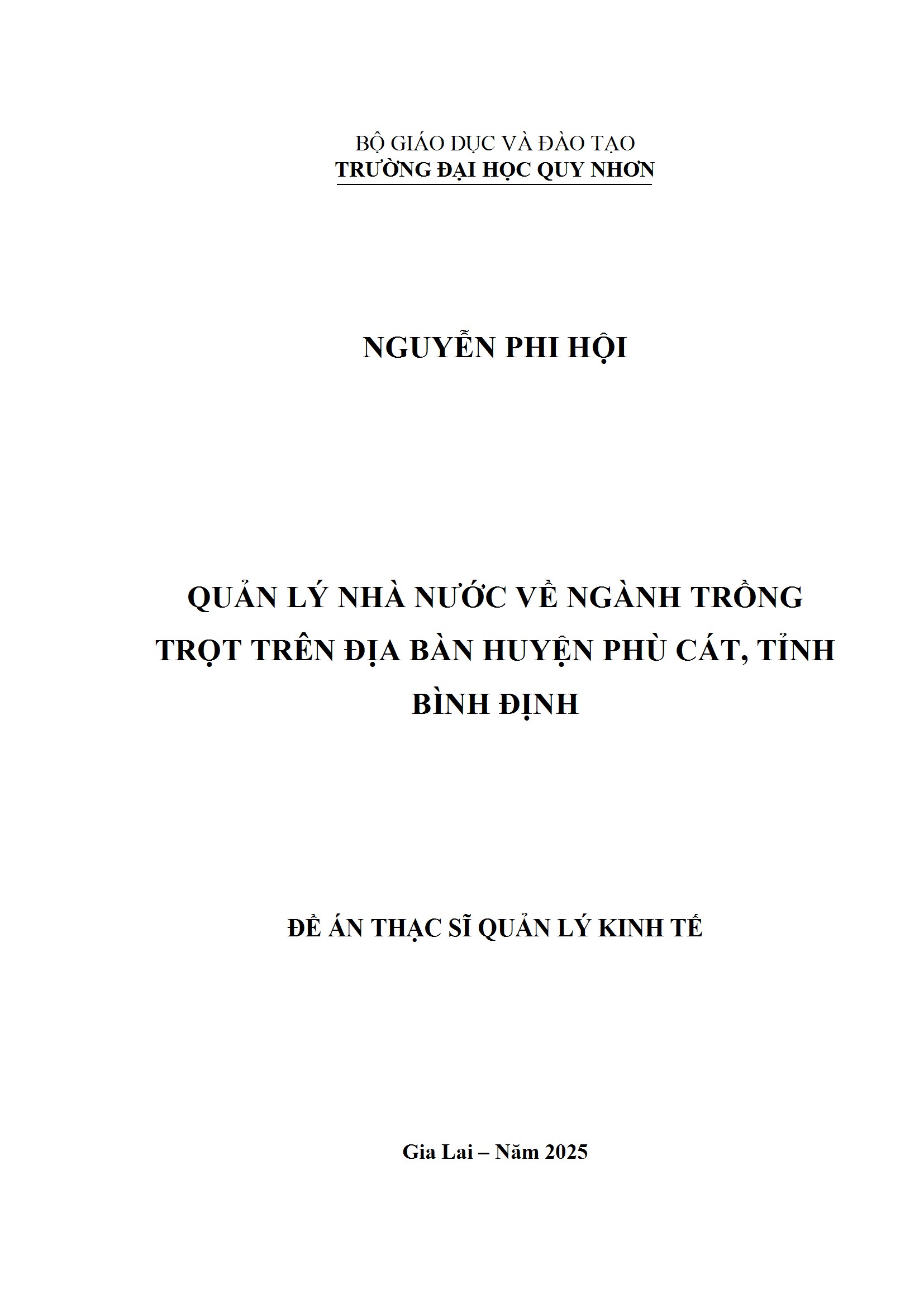 Quản lý nhà nước về ngành trồng trọt trên địa bàn huyện Phù Cát, tỉnh Bình Định