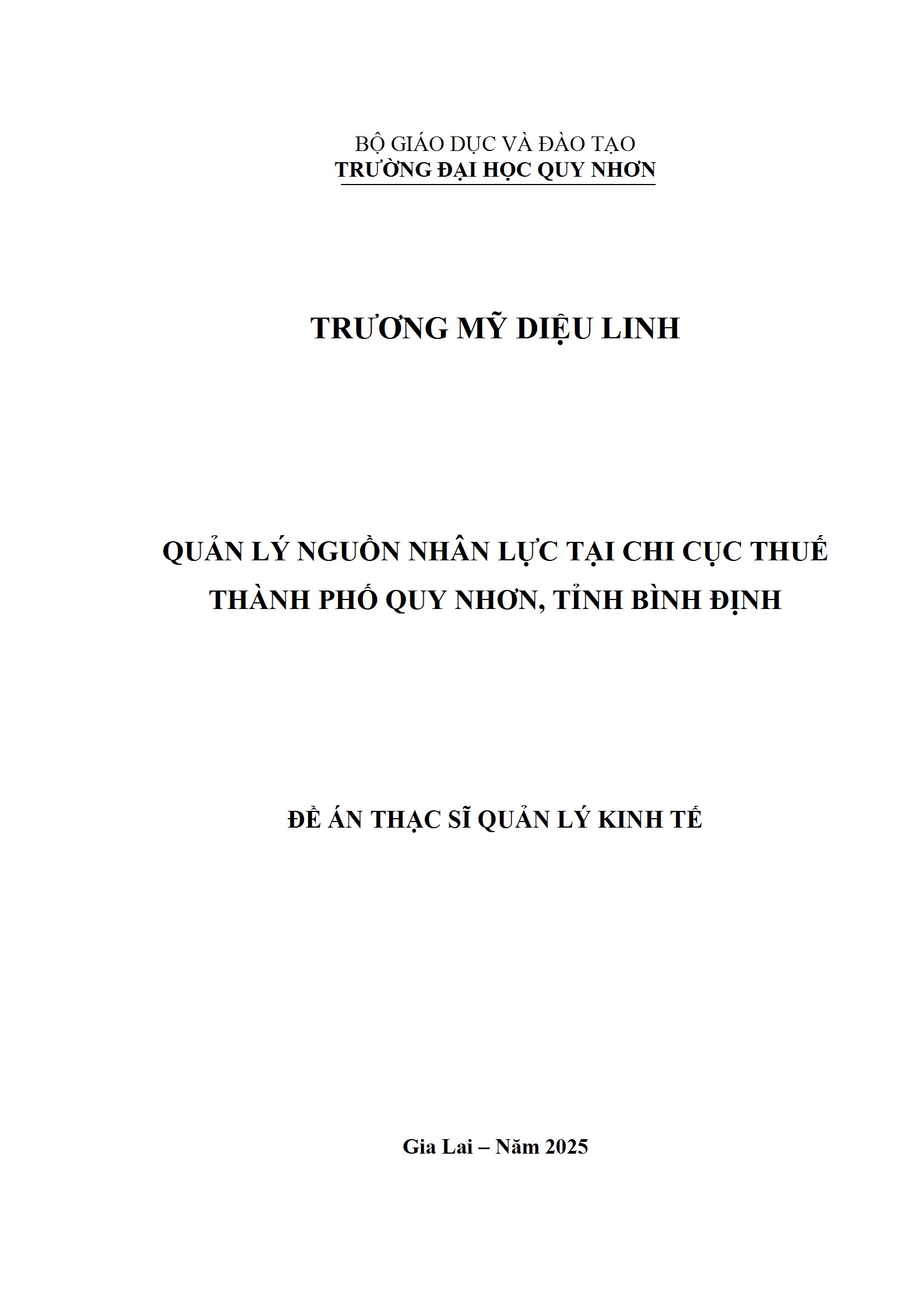 Quản lý nguồn nhân lực tại Chi cục Thuế Thành phố Quy Nhơn, tỉnh Bình Định