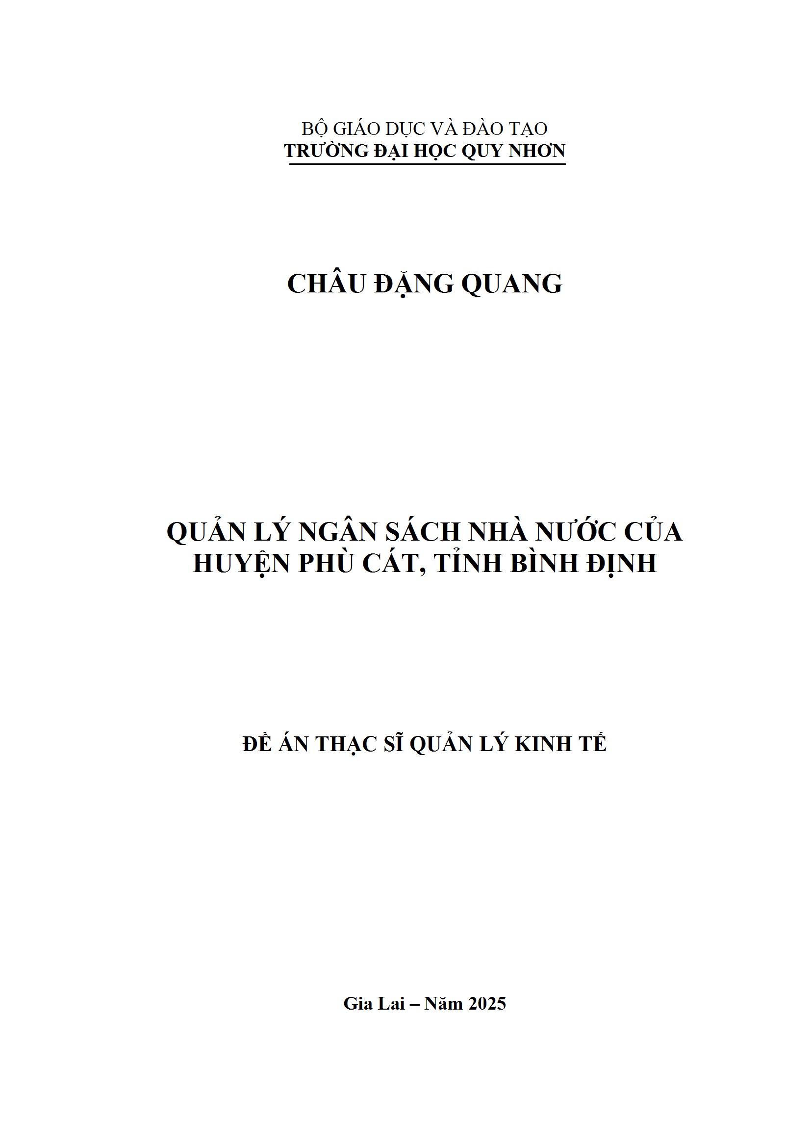 Quản lý ngân sách nhà nước của huyện Phù Cát, tỉnh Bình Định