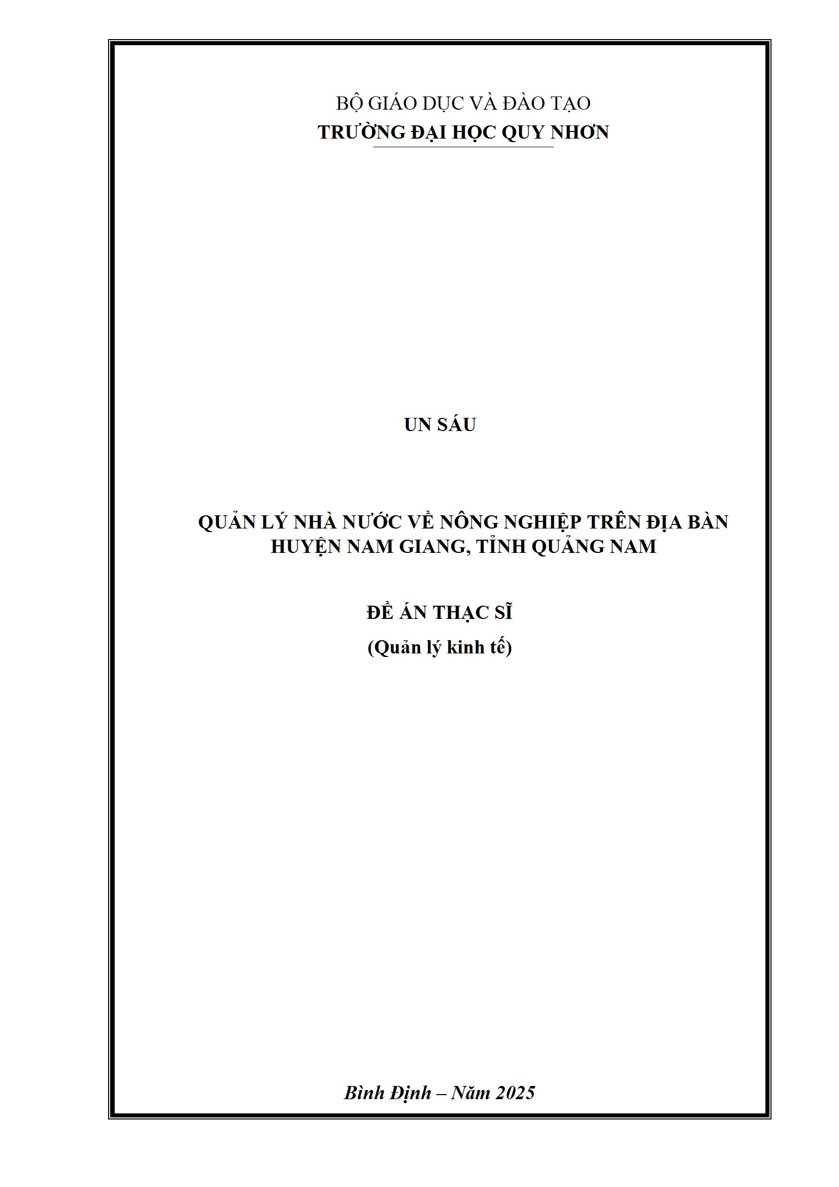 Quản lý nhà nước về nông nghiệp trên địa bàn huyện Nam Giang, tỉnh Quảng Nam