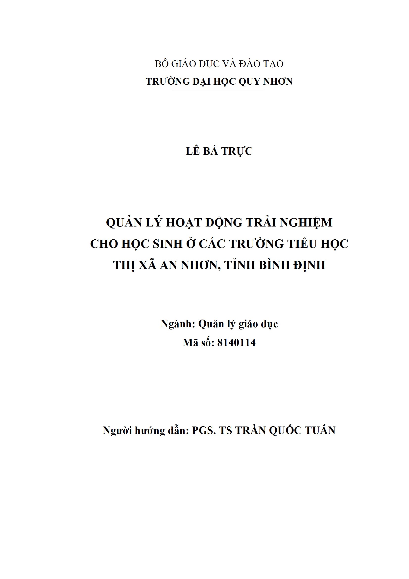 Quản lý hoạt động trải nghiệm cho học sinh các trường Tiểu học thị xã An Nhơn, tỉnh Bình Định