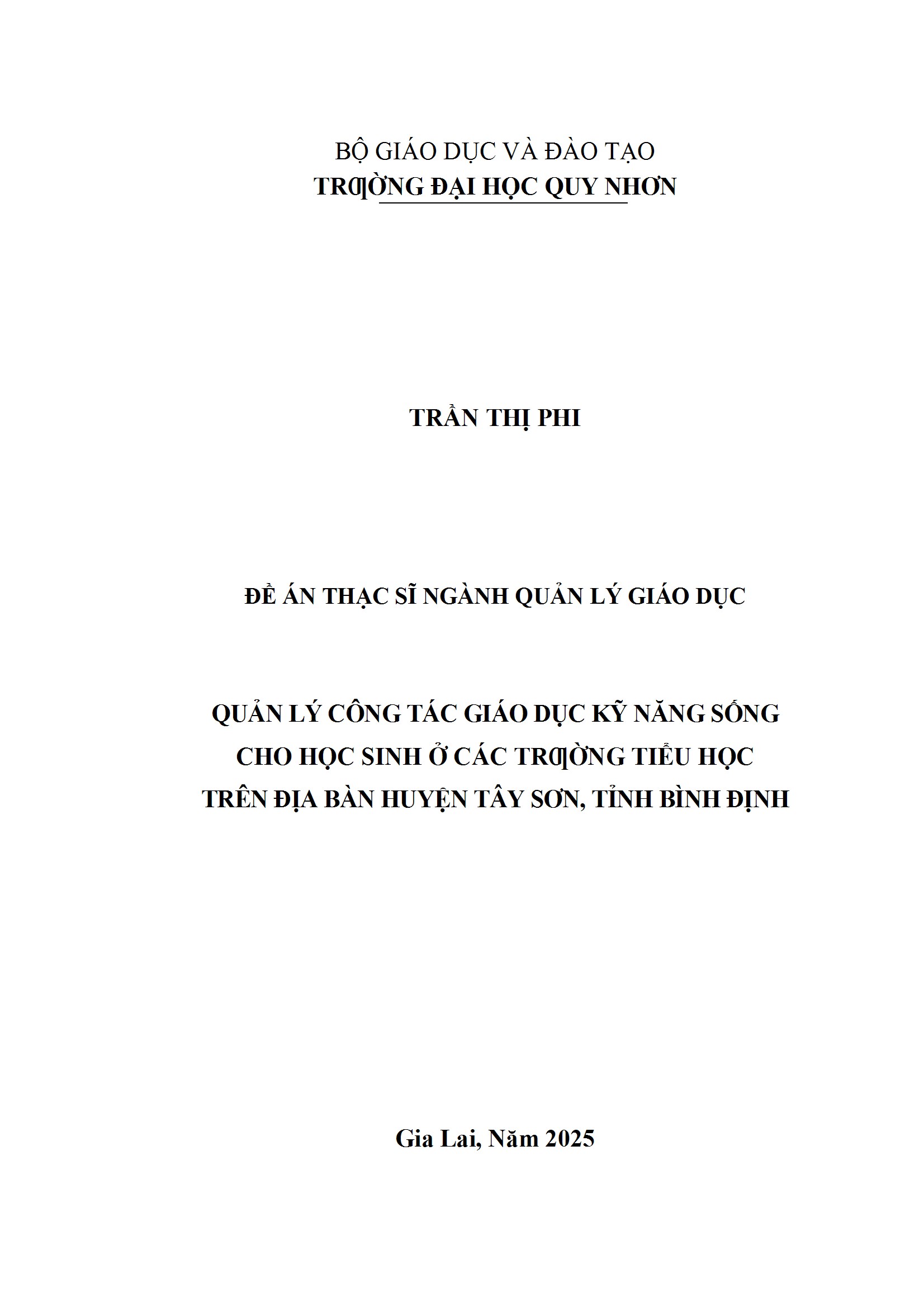 Quản lý công tác giáo dục kỹ năng sống cho học sinh ở các trường Tiểu học trên địa bàn huyện Tây Sơn, tỉnh Bình Định