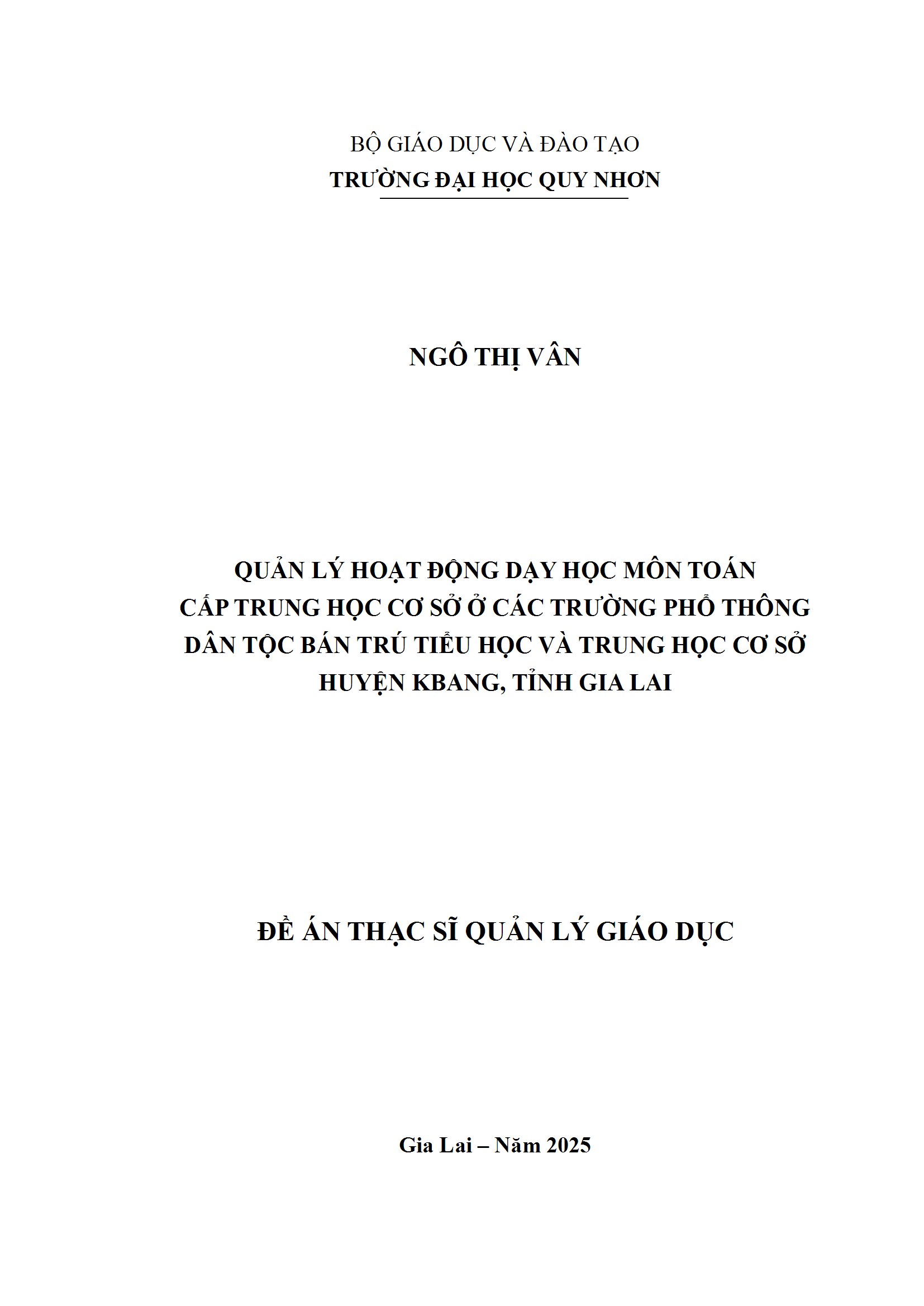 Quản lý hoạt động dạy học môn Toán cấp Trung học cơ sở ở các trường Phổ thông Dân tộc bán trú Tiểu học và Trung học cơ sở huyện Kbang, tỉnh Gia Lai