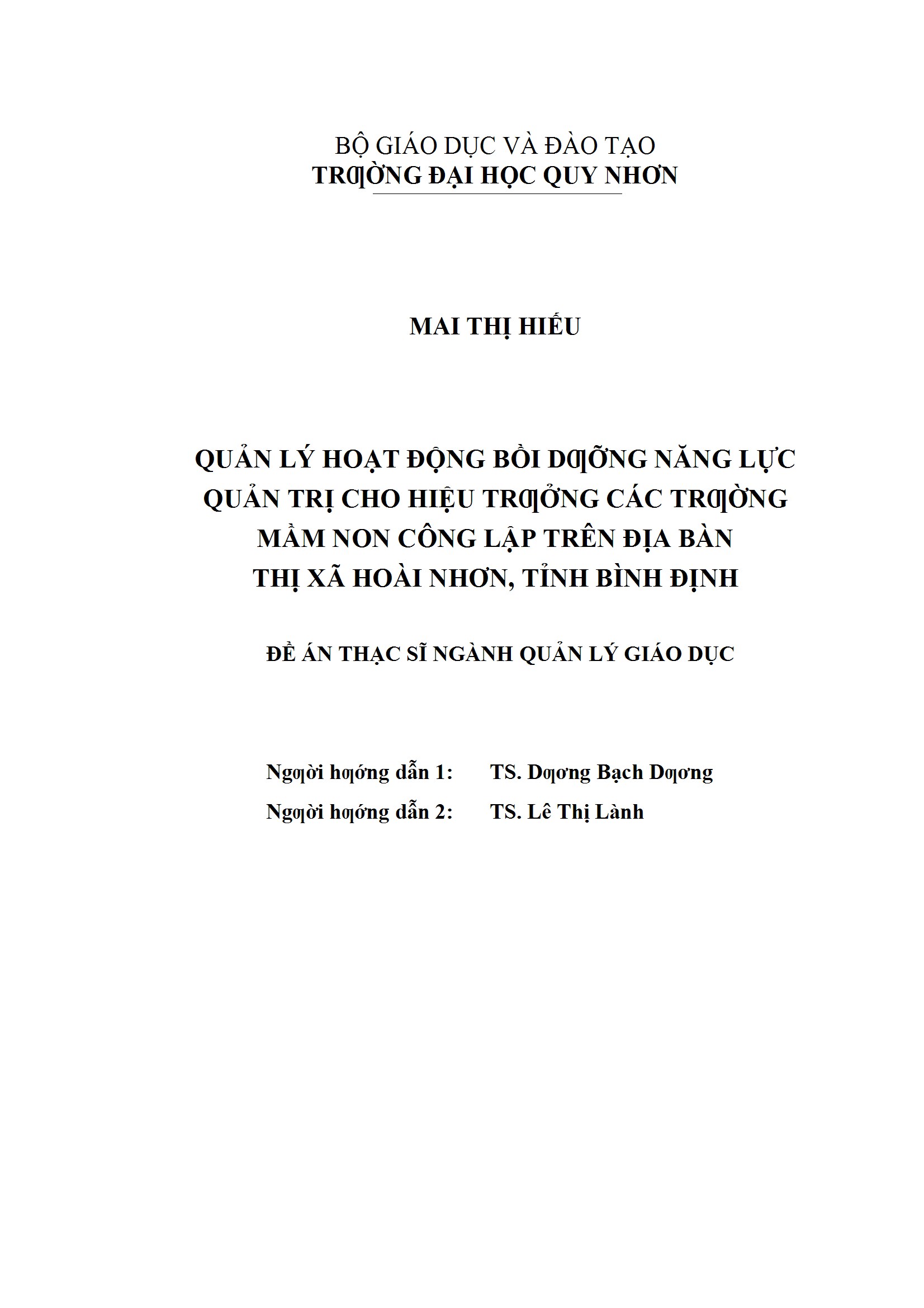 Quản lý hoạt động bồi dưỡng năng lực quản trị cho hiệu trưởng các trường Mầm non công lập trên địa bàn thị xã Hoài Nhơn, tỉnh Bình Định