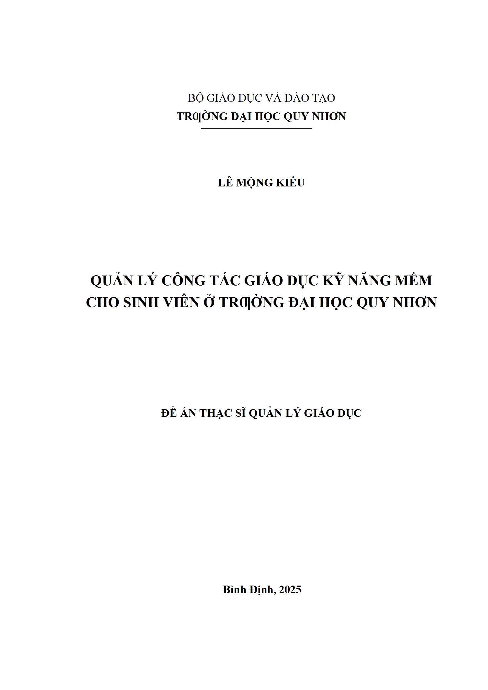 Quản lý công tác giáo dục kỹ năng mềm cho sinh viên ở trường Đại học Quy Nhơn