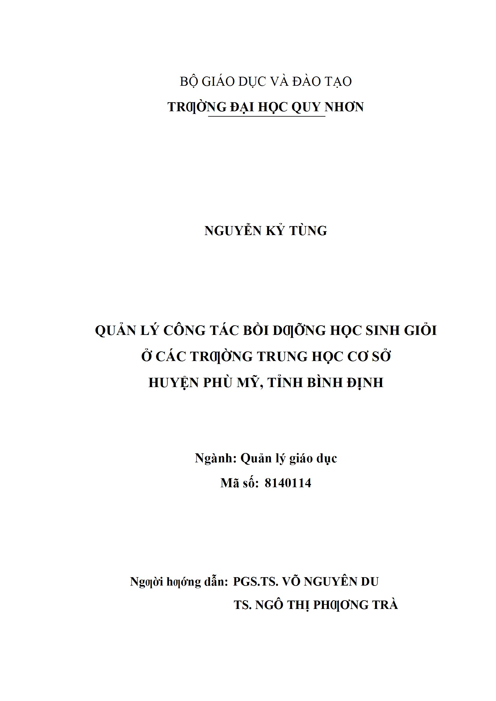 Quản lý công tác bồi dưỡng học sinh giỏi ở các trường Trung học cơ sở huyện Phù Mỹ, tỉnh Bình Định.