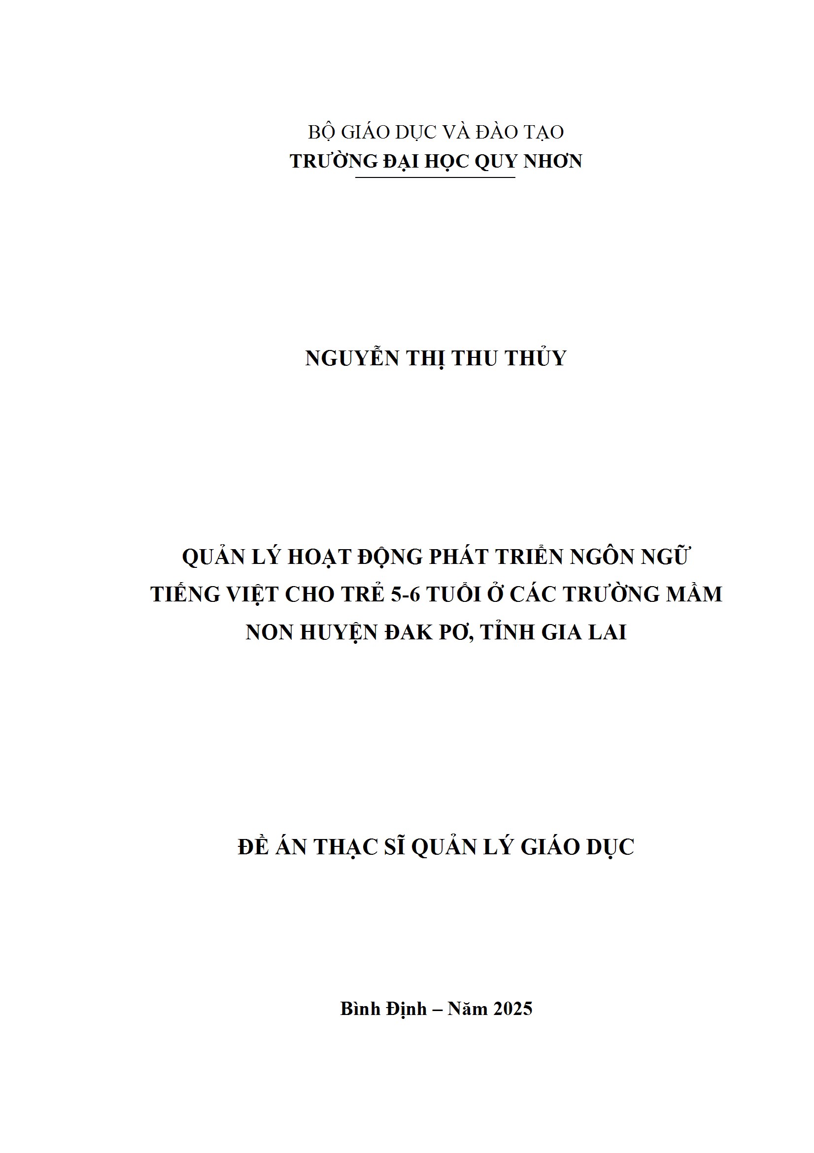 Quản lý hoạt động phát triển ngôn ngữ tiếng Việt cho trẻ 5-6 tuổi ở các trường Mầm non huyện Đak Pơ, tỉnh Gia Lai