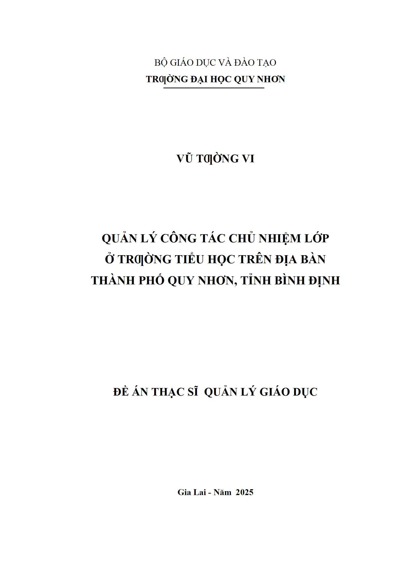 Quản lý công tác chủ nhiệm lớp ở trường Tiểu học trên địa bàn thành phố Quy Nhơn, tỉnh Bình Định