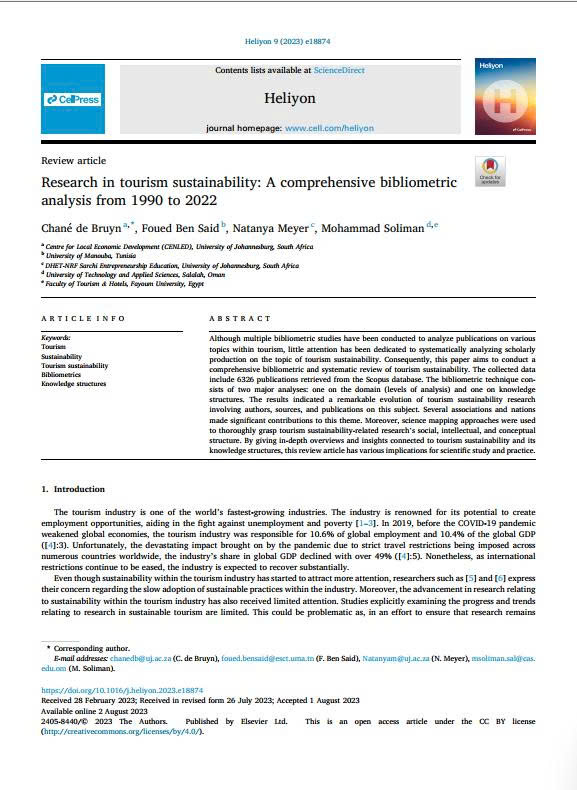 Research in tourism sustainability: A comprehensive bibliometric analysis from 1990 to 2022