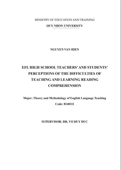 EFL high school teachers' and students' perceptions of the difficulties of teaching and learning reading comprehension