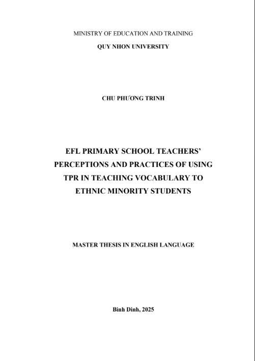 EFL Primary School teachers' perceptions and practices of using TPR in teaching vocabulary to Ethnic Minority Students