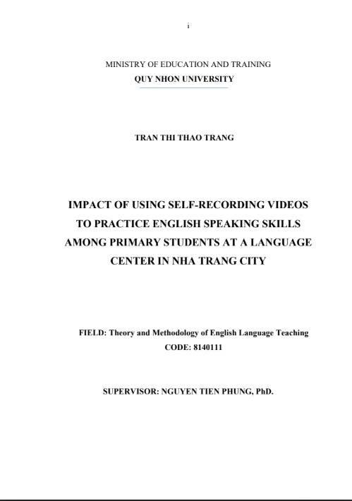 Impact of using self-recording videos to practice English speaking skills among primary students at a language center in Nha Trang city