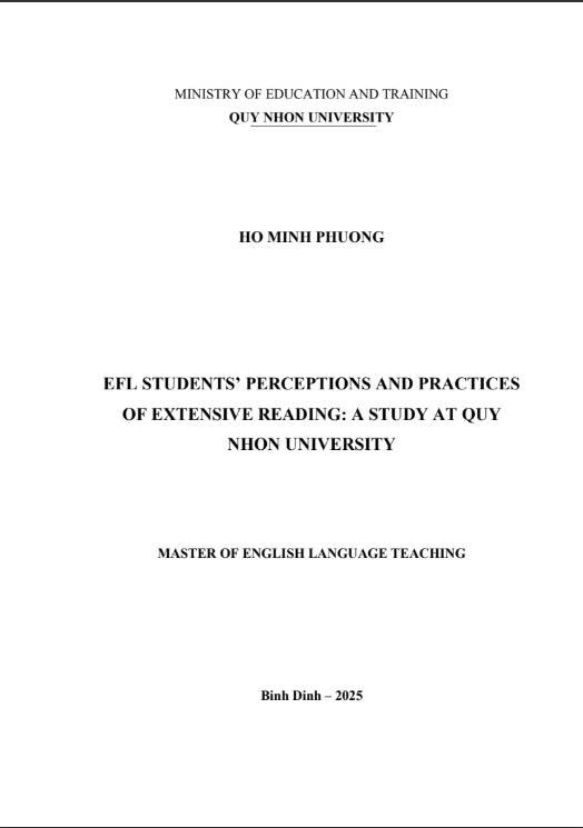 EFL students’ perceptions and practices of extensive reading : A study at Quy Nhon University