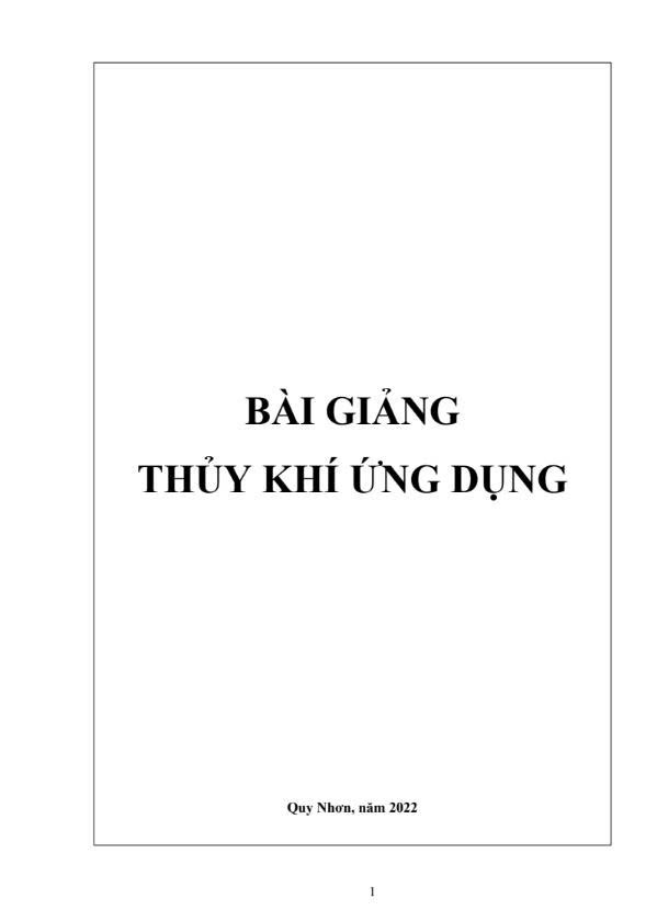 Bài giảng thủy khí ứng dụng