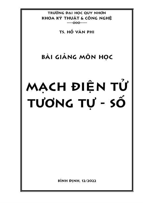 Bài giảng môn học Mạch điện tử tương tự - số