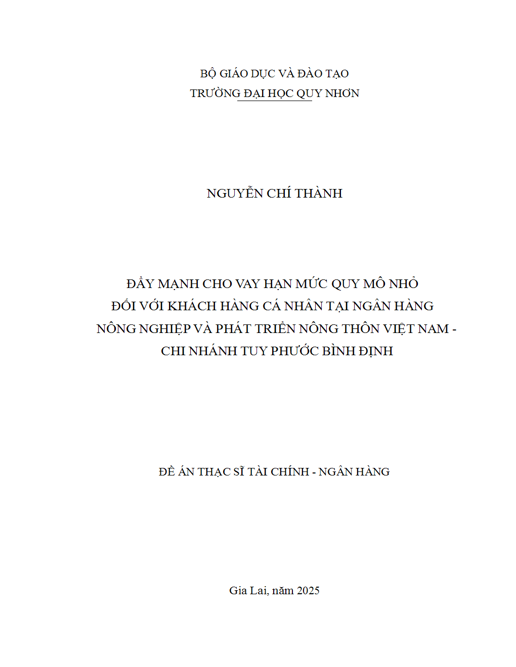 Đẩy mạnh cho vay hạn mức quy mô nhỏ đối với khách hàng cá nhân tại Ngân hàng Nông nghiệp và Phát triển nông thôn Việt Nam - Chi nhánh Tuy Phước Bình Định