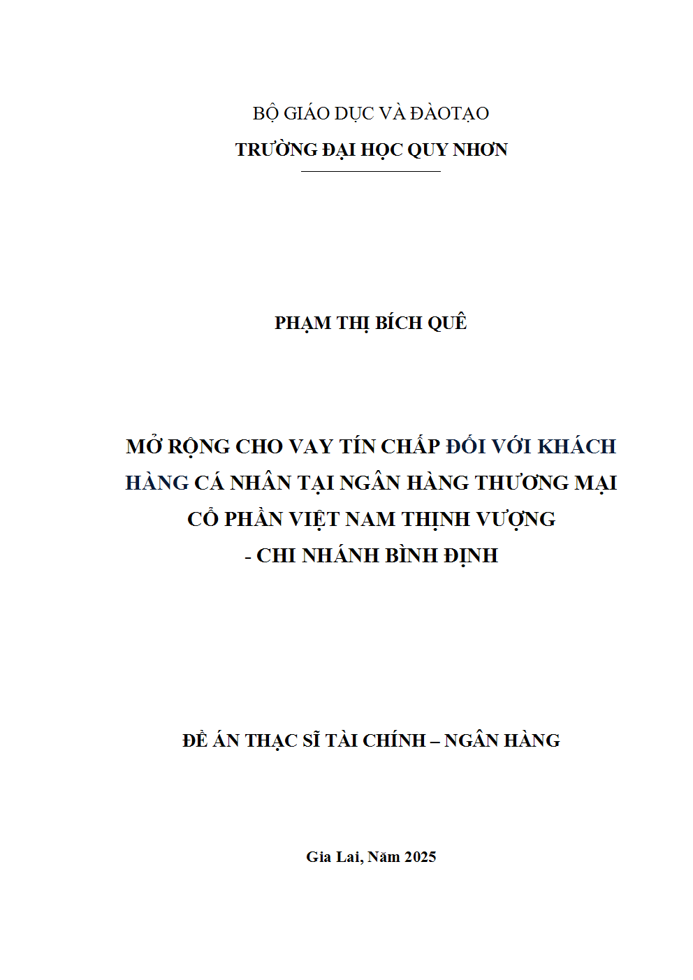 Mở rộng cho vay tín chấp đối với khách hàng cá nhân tại Ngân hàng Thương mại Cổ phần Việt Nam Thịnh Vượng – Chi nhánh Bình Định