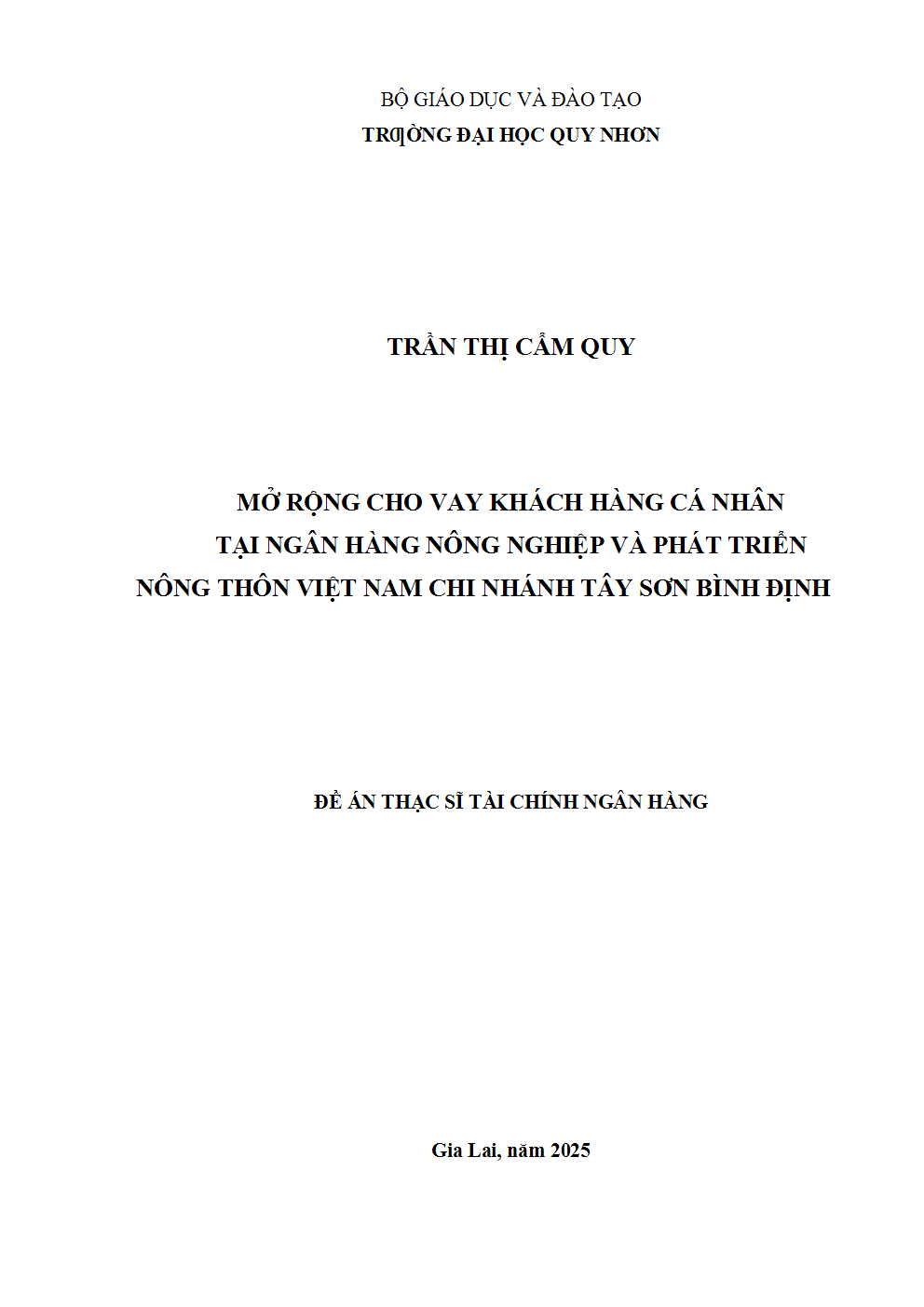 Mở rộng cho vay khách hàng cá nhân tại Ngân hàng Nông nghiệp và Phát triển nông thôn Việt Nam - Chi nhánh Tây Sơn Bình Định