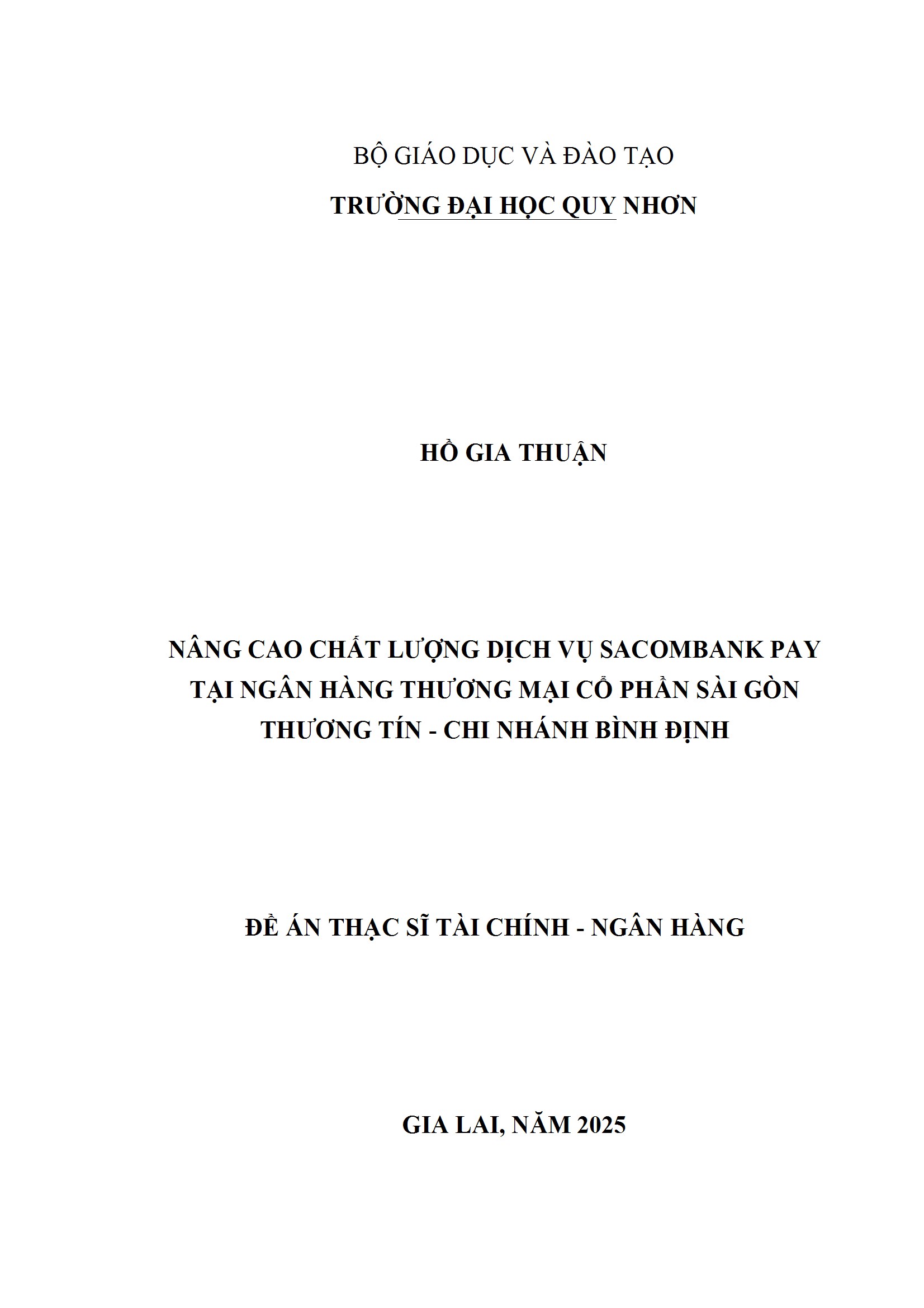 Nâng cao chất lượng dịch vụ Sacombank Pay tại Ngân hàng Thương mại Cổ phần Sài Gòn Thương tín - Chi nhánh Bình Định