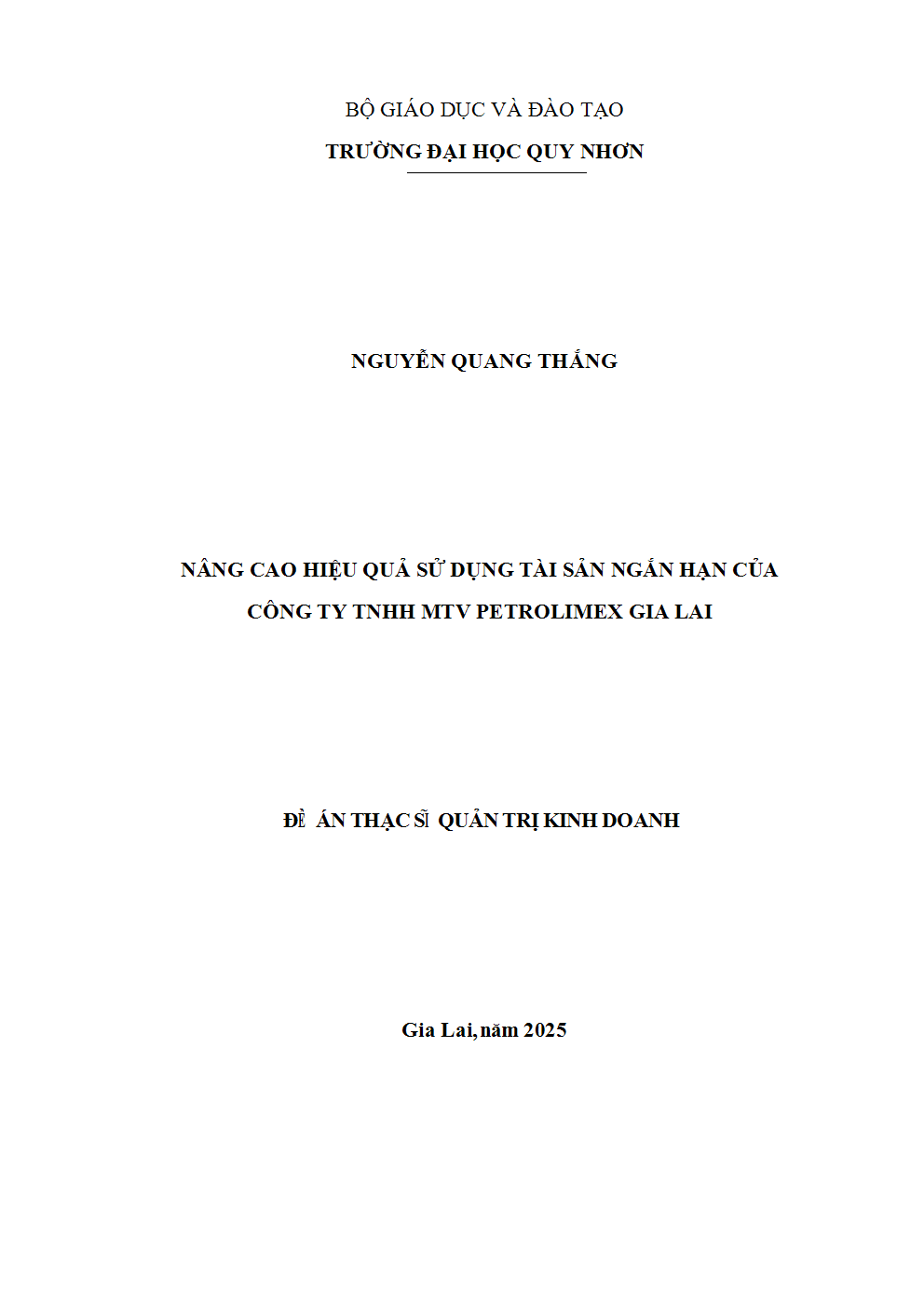 Nâng cao hiệu quả sử dụng tài sản ngắn hạn của Công ty TNHH MTV Petrolimex Gia Lai