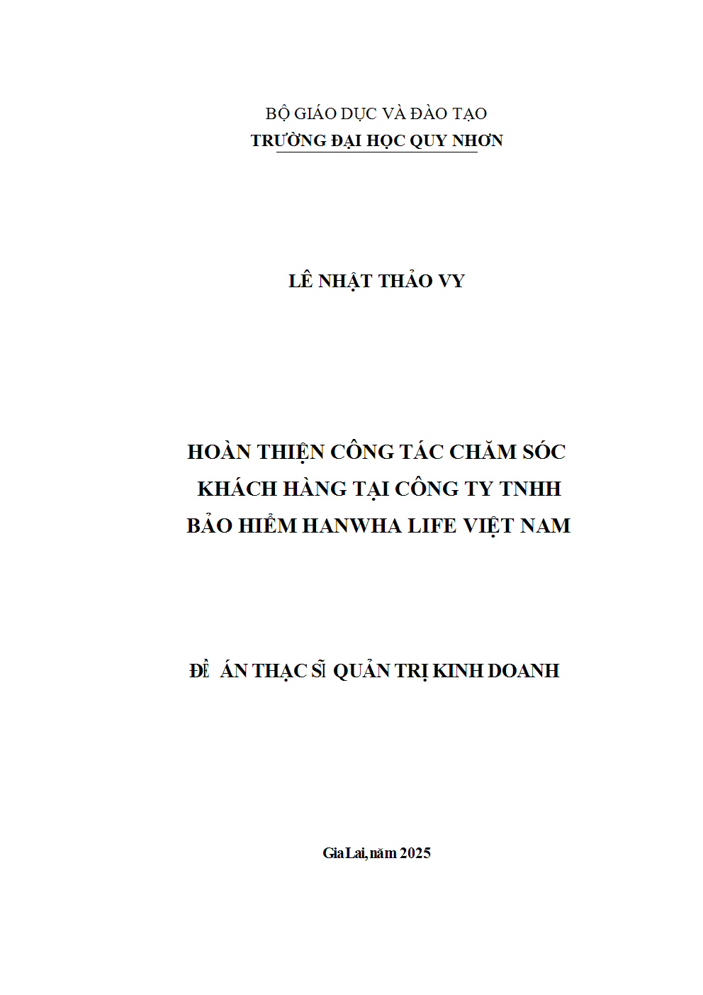 Hoàn thiện công tác chăm sóc khách hàng tại Công ty TNHH Bảo hiểm Hanwha Life Việt Nam