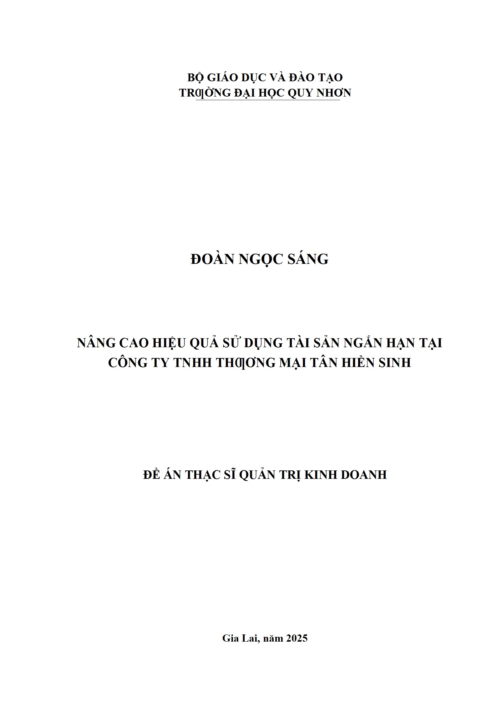 Nâng cao hiệu quả sử dụng tài sản ngắn hạn tại Công ty TNHH Thương mại Tân Hiền Sinh
