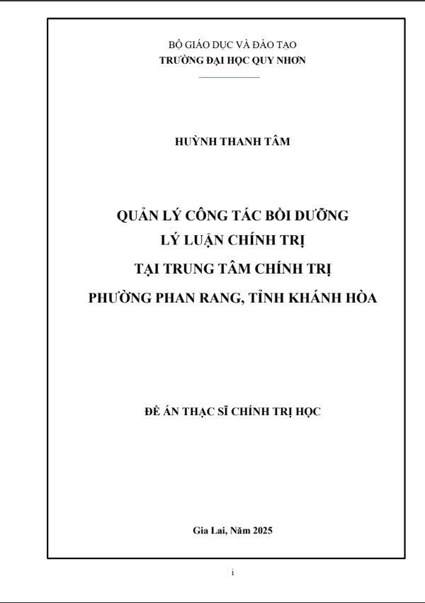 Quản lý công tác bồi dưỡng lý luận chính trị tại Trung tâm Chính trị phường Phan Rang, tỉnh Khánh Hòa