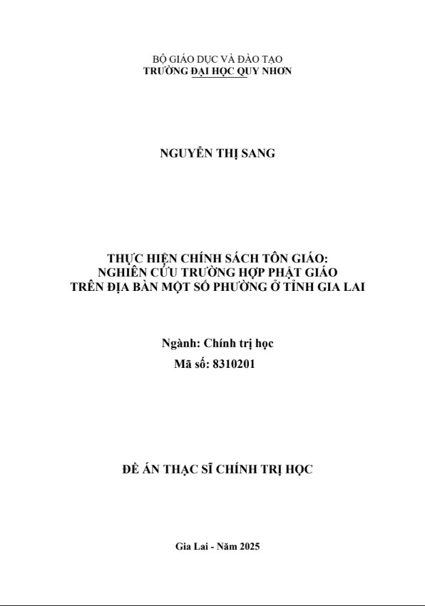Thực hiện chính sách tôn giáo: Nghiên cứu trường hợp Phật giáo trên địa bàn một số phường ở tỉnh Gia Lai