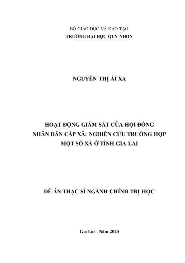 Hoạt động giám sát của Hội đồng nhân dân cấp xã: Nghiên cứu trường hợp một số xã ở tỉnh Gia Lai