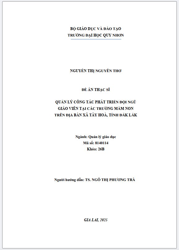 Quản lý công tác phát triển đội ngũ giáo viên tại các trường mầm non trên địa bàn xã Tây Hòa, tỉnh Đắk Lắk