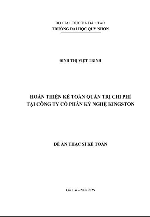 Hoàn thiện kế toán quản trị chi phí tại Công ty Cổ phần Kỹ nghệ Kingston