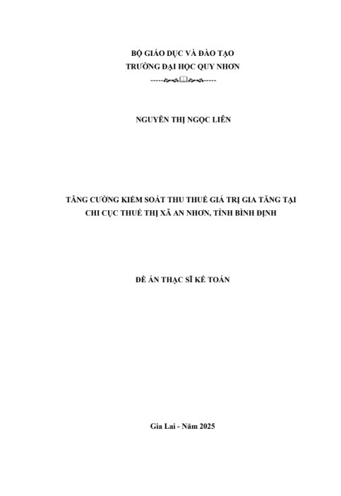 Tăng cường kiểm soát thu thuế giá trị gia tăng tại Chi cục Thuế thị xã An Nhơn, tỉnh Bình Định