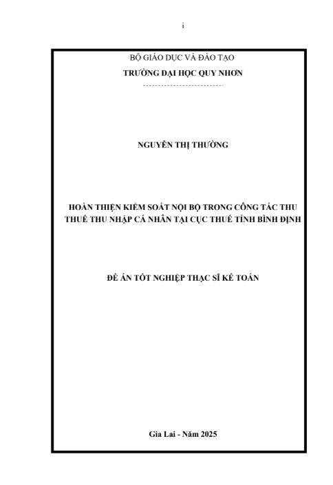 Hoàn thiện kiểm soát nội bộ trong công tác thu thuế thu nhập cá nhân tại Cục Thuế tỉnh Bình Định