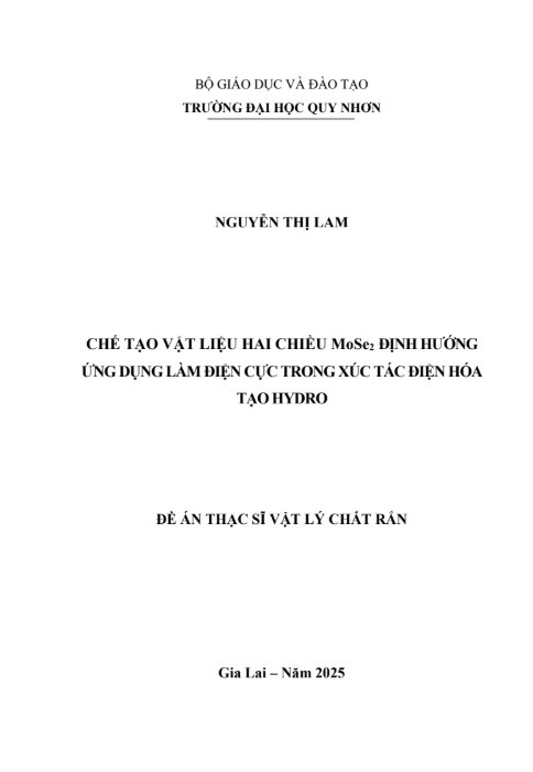 Chế tạo vật liệu hai chiều MoSe2 định hướng ứng dụng làm điện cực trong xúc tác điện hoá tạo Hydro