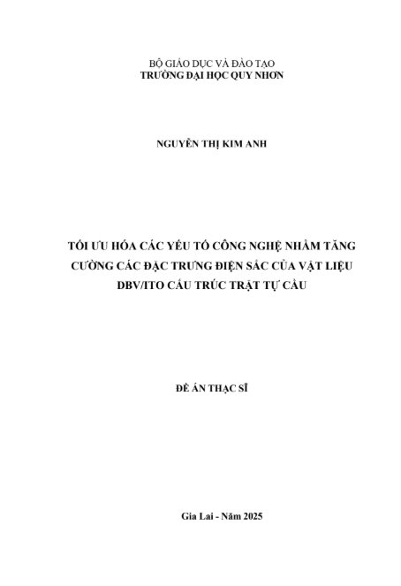 Tối ưu hoá các yếu tố công nghệ nhằm tăng cường các đặc trưng điện sắc của vật liệu DBV/ITO cấu trúc trật tự cầu