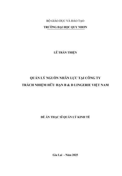 Quản lý nguồn nhân lực tại Công ty trách nhiệm hữu hạn B & D Lingerie Việt Nam