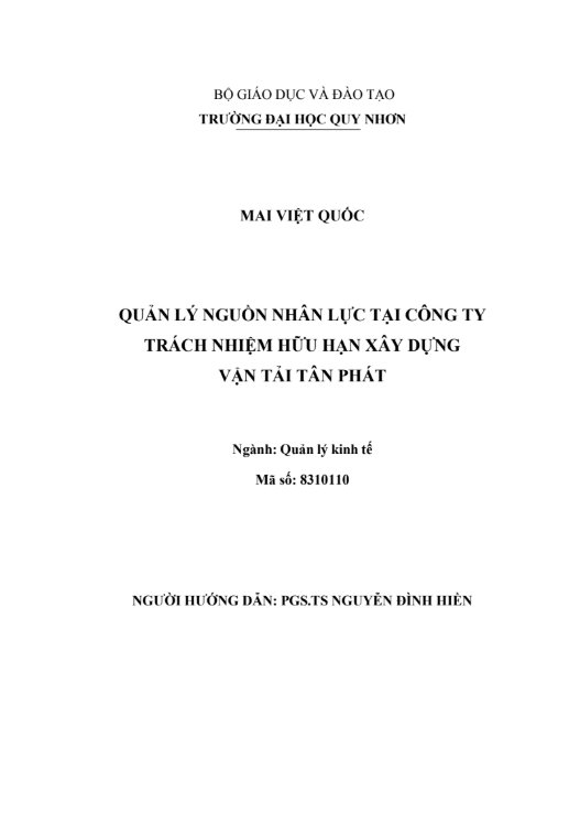 Quản lý nguồn nhân lực tại Công ty trách nhiệm hữu hạn xây dựng vận tải Tân Phát