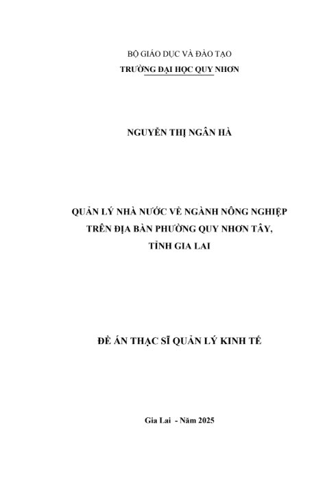Quản lý nhà nước về ngành nông nghiệp trên địa bàn phường Quy Nhơn Tây, tỉnh Gia Lai