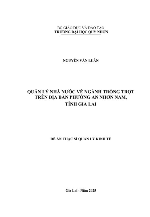 Quản lý nhà nước về ngành trồng trọt trên địa bàn phường An Nhơn Nam, tỉnh Gia Lai