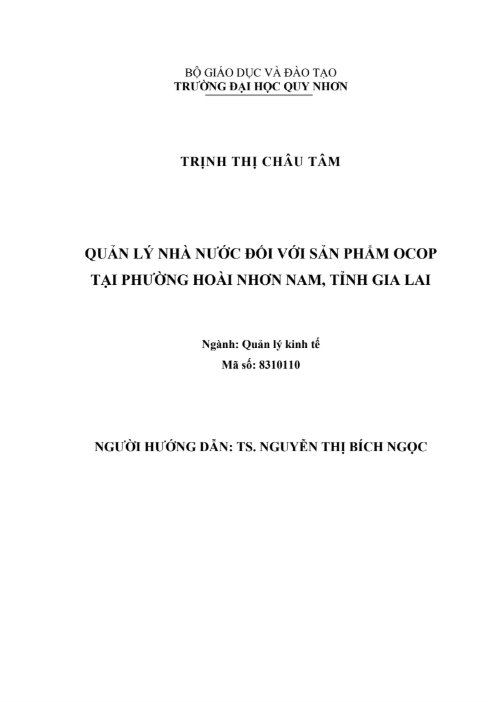 Quản lý nhà nước đối với sản phẩm OCOP tại phường Hoài Nhơn Nam, tỉnh Gia Lai