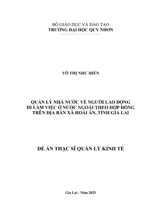 Quản lý nhà nước về người lao động đi làm việc ở nước ngoài theo hợp đồng trên địa bàn xã Hoài Ân, tỉnh Gia Lai