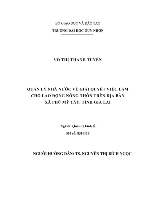 Quản lý nhà nước về giải quyết việc làm cho lao động nông thôn trên địa bàn xã Phù Mỹ Tây, tỉnh Gia Lai