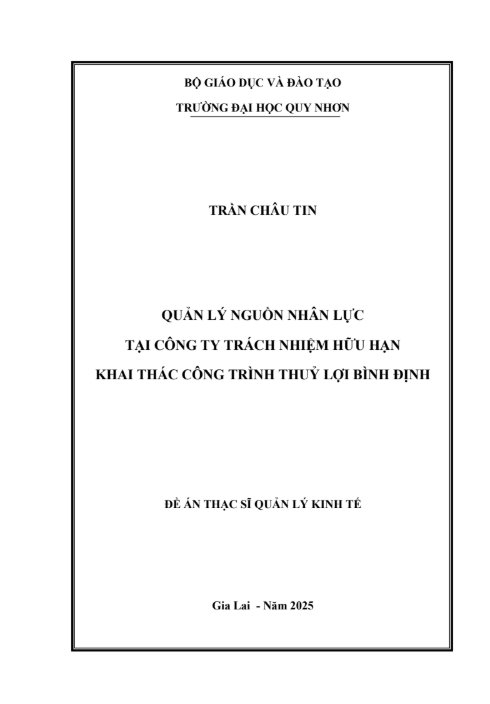 Quản lý nguồn nhân lực tại Công ty trách nhiệm hữu hạn khai thác công trình thuỷ lợi Bình Định