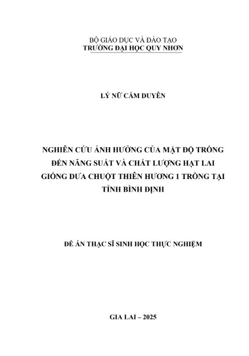 Nghiên cứu ảnh hưởng của mật độ trồng đến năng suất và chất lượng hạt lai giống dưa chuột Thiên Hương 1 trồng tại tỉnh Bình Định